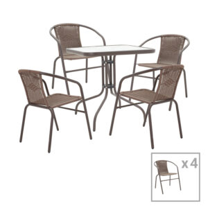 130 000084 Obbi-Watson Argos The Classic dining table set of 5 brown metal-pe rattan 80x80x70cm