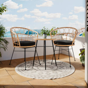140 000057 1 Dining table Felicia-Gaus Argos The Classic set of 3 pe rattan in natural shade-black metal Φ60x74cm