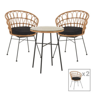 140 000057 Dining table Felicia-Gaus Argos The Classic set of 3 pe rattan in natural shade-black metal Φ60x74cm