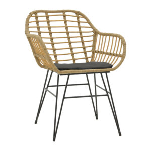 Πολυθρόνα Naoki Argos The Classic rattan σε φυσική απόχρωση με μαύρο μαξιλάρι και μεταλλικό μαύρο πόδι 58x64x81εκ
