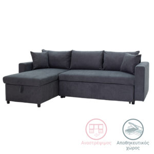 Corner sofa-bed reversible Lilian Argos The Classic fabric anthracite 225x148x81cm