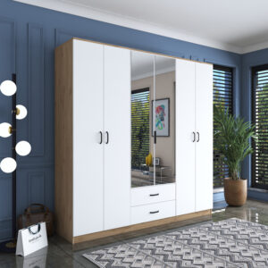 182 000093 1 Wardrobe with mirror Warko Argos The Classic white walnut melamine 210x51.5x210cm