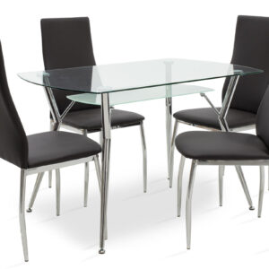 200 000136 Dining set 5pcs Jacob-Jella Argos The Classic with glass-chair black pu 120x75x75.5cm