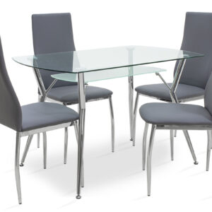 200 000139 Dining set 5pcs Jacob-Jella Argos The Classic with glass-chair grey pu 120x75x75.5cm