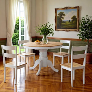 200 000296 Dining table Lars-York Argos The Classic set of 5pcs extendable white-natural wood Φ100(+38)x100x75cm