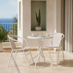 Watson-Obbi garden dining set 3pcs Argos The Classic metal white-glass Φ60x70cm
