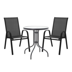 Garden dining set 3pcs Calan-Watson Argos The Classic metal black-textilene black D60x70cm