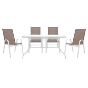 200 000317 Dining table Valor-Calan B set of 5 Argos The Classic metal white-textilene brown 140x80x70cm