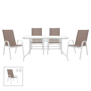 200 000320 Dining set 7pcs Valor-Calan Argos The Classic metal white-textilene brown