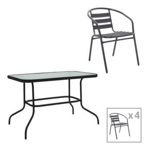 Garden dining table Valor-Tade set of 5 pcs Argos The Classic metal black-glass 110x60x70cm