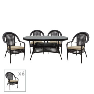 200 000329 Cellin dining set 7pcs Argos The Classic metal-pe rattan brown