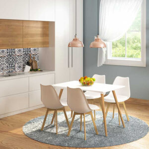 Dining table Natali-Gaston set of 5 pieces white in white-natural shade 120x80x73cm