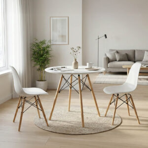 200 000700 Julita dining table set of 3 Argos The Classic MDF and beech wood in white-natural shade D60x73cm