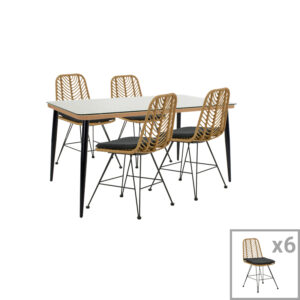 200 000757 Naoki D Argos The Classic dining table set of 7 natural rattan-black metal-glass 160x90x78cm