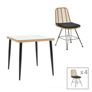 200 000760 Naoki G Argos The Classic dining table set of 5 natural rattan-black metal-glass 80x80x78cm