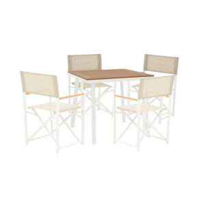 Mabu-Synergy dining table set of 5 Argos The Classic white aluminum and plywood in natural color 80x80x74cm