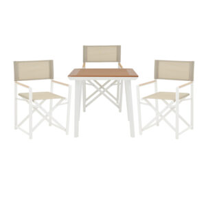 Mabu-Synergy dining table set of 3 Argos The Classic white aluminum and plywood in natural color 80x80x74cm