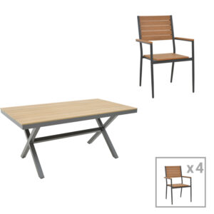 200 000774 Dining table Vitality-Thorio set of 5 Argos The Classic anthracite aluminum and plywood in a natural shade 160x90x75cm