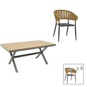 Dining table Raven - Thorio set of 5 Argos The Classic anthracite aluminum and plywood in natural shade 160x90x75cm