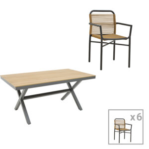 Dining table Clutch - Thorio set of 7 Argos The Classic anthracite aluminum and plywood in a natural shade 160x90x75cm
