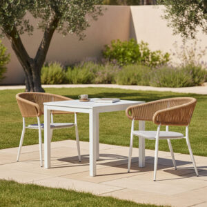 Dining table Kliton - Raven set of 3 Argos The Classic aluminum in white shade 80x80x74cm