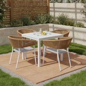 Dining table Kliton - Raven set of 5 Argos The Classic aluminum in white shade 80x80x74cm