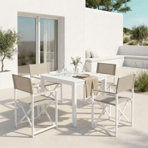 Dining table Kliton - Mabu set of 5 Argos The Classic aluminum in white shade 80x80x74cm