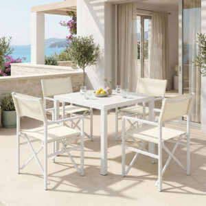 200 000806 Zacreta-Kliton dining table set of 5 pcs Argos The Classic aluminum in white shade 80x80x74cm