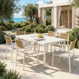 200 000808 Dining table Kliton - Savor set of 7 Argos The Classic aluminum in white shade 150x80x74cm