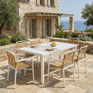 200 000810 Kliton dining table - Clutch set of 7 Argos The Classic aluminum in white shade 150x80x74cm