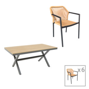 200 000819 Thorio-Lush dining table set of 7 Argos The Classic anthracite aluminum and plywood in a natural shade 160x90x75cm