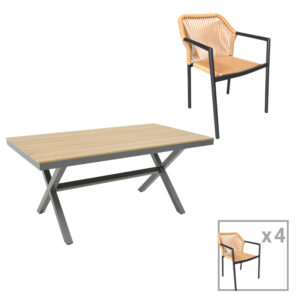 200 000821 Thorio-Lush dining table set of 5 Argos The Classic anthracite aluminum and plywood in a natural shade 160x90x75cm