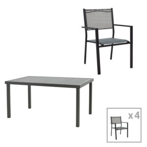 200 000825 Dining table Moly-Kliton A set of 5 Argos The Classic aluminum and anthracite textilene 150x80x74cm
