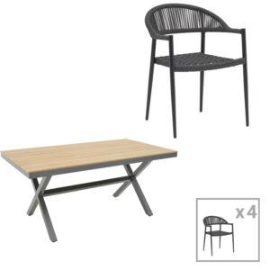 200 000829 Dining table Thorio- Freiburg set of 5 Argos The Classic anthracite aluminum and plywood in natural shade 160x90x75cm