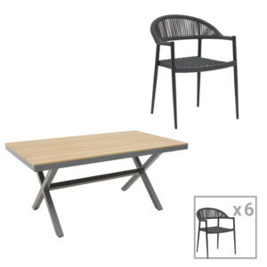 200 000832 Dining table Thorio- Freiburg set of 7 Argos The Classic anthracite aluminum and plywood in natural shade 160x90x75cm