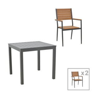 200 000833 Kliton-Vitality dining table set of 3 Argos The Classic anthracite aluminum and plywood in a natural shade 80x80x74cm