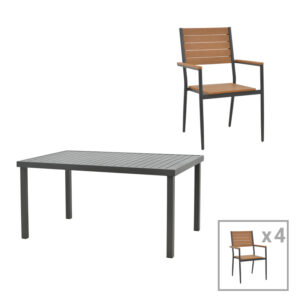 200 000834 Dining table Vitality-Kliton A set of 5 Argos The Classic anthracite aluminum and plywood in a natural shade 150x80x74cm