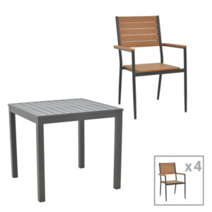 200 000838 Kliton-Vitality dining table set of 5 Argos The Classic anthracite aluminum and plywood in a natural shade 80x80x74cm