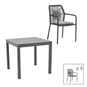 Kliton-Kherson dining table set of 5 Argos The Classic aluminum in anthracite shade 80x80x74cm