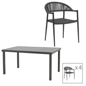 200 000848 Dining table Freiburg-Kliton A set of 5 Argos The Classic aluminum and rope in anthracite shade 150x80x74cm
