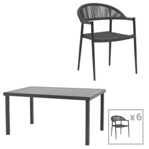 200 000850 Dining table Freiburg-Kliton A set of 7 Argos The Classic aluminum and rope in anthracite shade 150x80x74cm