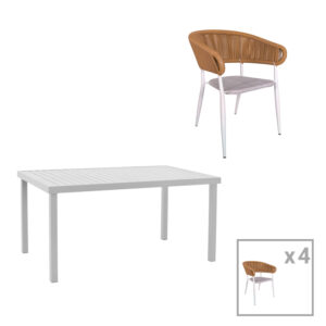 200 000867 Dining table Kliton-Raven set of 5 Argos The Classic aluminum in white shade 150x80x74cm