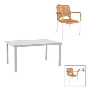 200 000869 Kliton-Norture dining table set of 5 Argos The Classic aluminum in white shade 150x80x74cm