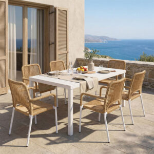 200 000870 Kliton-Norture dining table set of 7 Argos The Classic aluminum in white shade 150x80x74cm