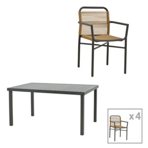 Dining table Clutch -Kliton A set of 5 Argos The Classic anthracite aluminum and pe rattan in a natural shade150x80x74cm