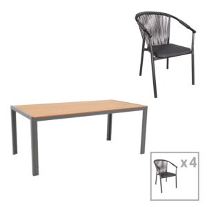200 000901 Dining table Nares-Convince set of 5 Argos The Classic anthracite aluminum and plywood in natural shade 180x90x72.5cm