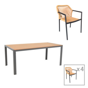 200 000905 Dining table Nares-Lush set of 5 Argos The Classic anthracite aluminum and plywood in natural shade 180x90x72.5cm