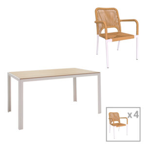 Dining table Nares-Norture A set of 5 Argos The Classic white aluminum and plywood in a natural shade 140x80x72.5cm