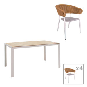 Dining table Nares-Raven A set of 5 Argos The Classic white aluminum and plywood in a natural shade 140x80x72.5cm