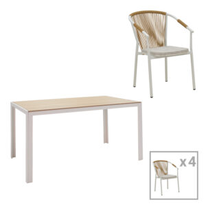 200 000925 Dining table Nares-Convince A set of 5 Argos The Classic white aluminum and plywood in a natural shade 140x80x72.5cm